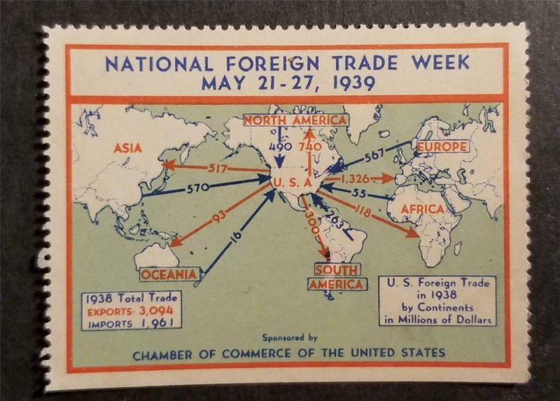 1939 National Foreign Trade Week US Poster Cinderella Stamp MNH OG Mint G4002