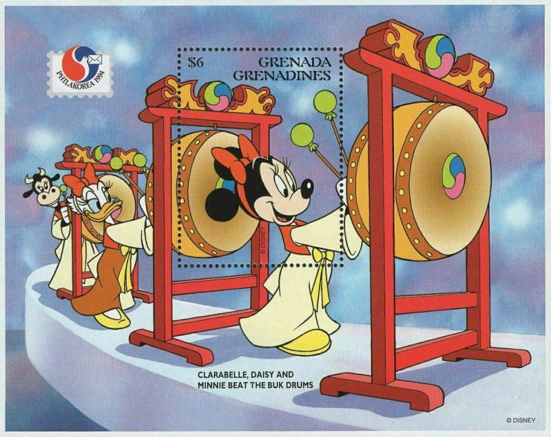 Grenada Clarabelle Daisy Minnie Beat The Buk Drums Souvenir Sheet MNH