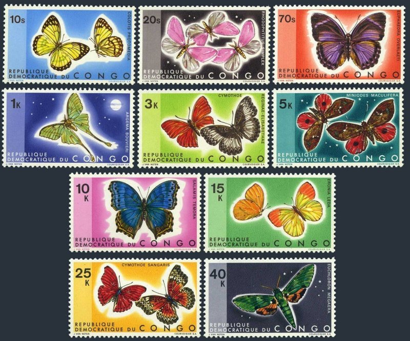 Congo DR 713-722,hinged.Michel 410-419. Butterflies and Moths 1971.
