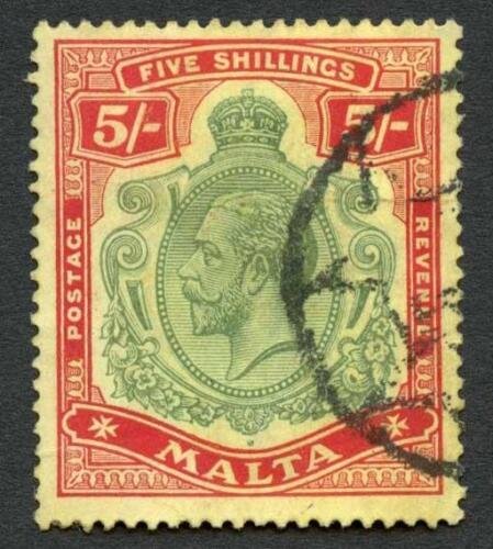 Malta SG88 5/- Wmk Mult Crown CA Cat 120 pounds 