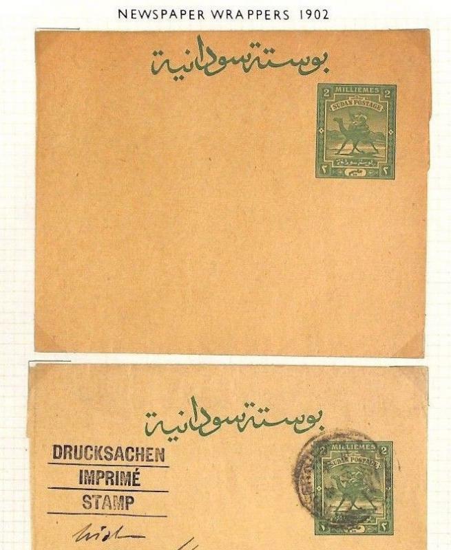 AX196 1902 SUDAN Newspaper 2 Wrappers Nile Stationery CAMEL POST Vignette