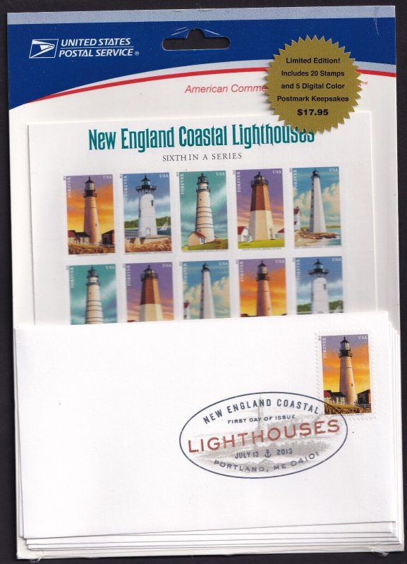 Scott #4795a (4791a-95) New England Lighthouses &FDC Sheet of 20 Stamps - Sealed