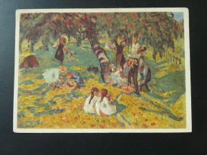 paintings Rossi apple harvesting fruit postcard Switzerland Pro Juventute 1929