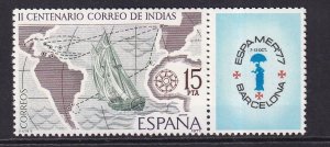 Spain   #2065  MNH  1977  sailing ship and mail routes + label