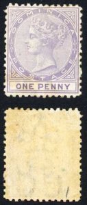 DOMINICA SG1 1874 1d Lilac Wmk Crown CC perf 12.5 (small stain) M/Mint