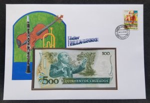 Brazil Heitor Villa-Lobos Birth Centenary 1988 Musical Music FDC (banknote cover