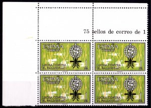 Spain 1962 Sc#1152 MOSQUITO-MALARIA-WHO-MEDICINE Block of 4 MNH