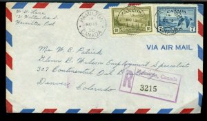1950 Registered Special Delivery 10c + 7c, Hamilton to USA Canada cover
