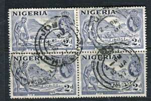 NIGERIA; 1950s early QEII issue fine used 2d. Block of 4 fair Jos Postmark