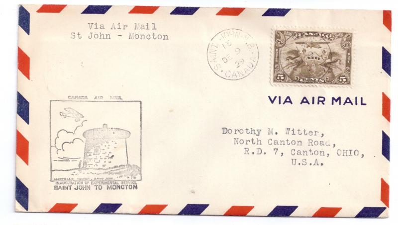 2 Canada 1929 FFC Moncton to St John and St John to Moncton First Flight Airmail