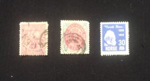 C) 15A, 20, 138. 1867, 1902, 1928. NORWAY AND DENMARK, MULTIPLE STAMPS. USED