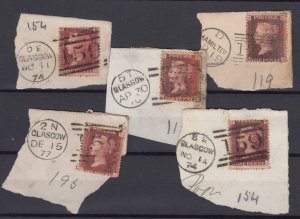 GB QV 1d Red On Piece Collection Of 5 With Postmarks BP9737