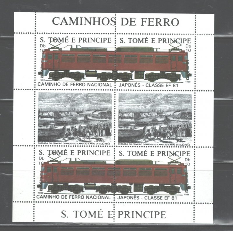 S TOME E PRINCIPE 1988 TRAINS M.S.. #824  MNH