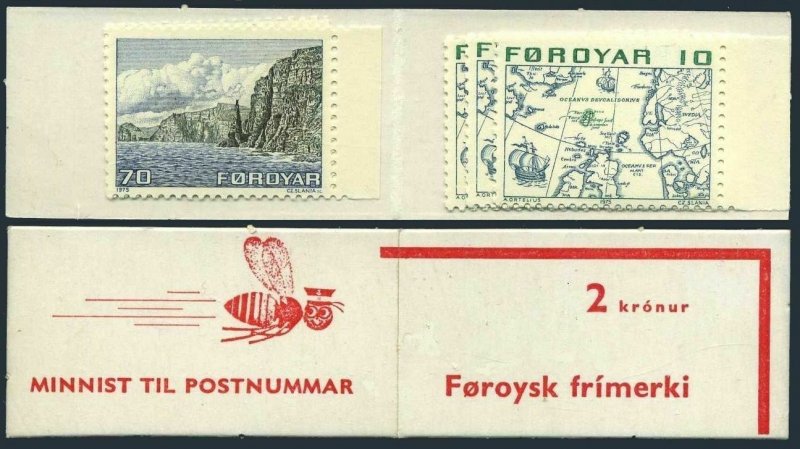 Faroe 8 x6,11 x2,booklet, MNH.Michel 8,11. Map,Ship.Booklet image:Bee.1975.