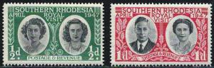 SOUTHERN RHODESIA 1947 Very Fine MNH Stamps Set Scott # 65-66 Royal Visit