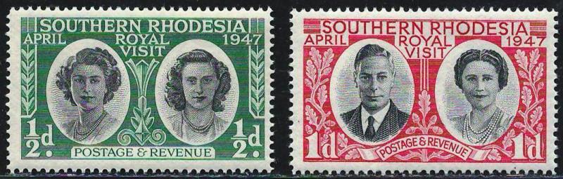 [SOLD] SOUTHERN RHODESIA 1947 Very Fine MNH Stamps Set Scott # 65-66 Royal Visit