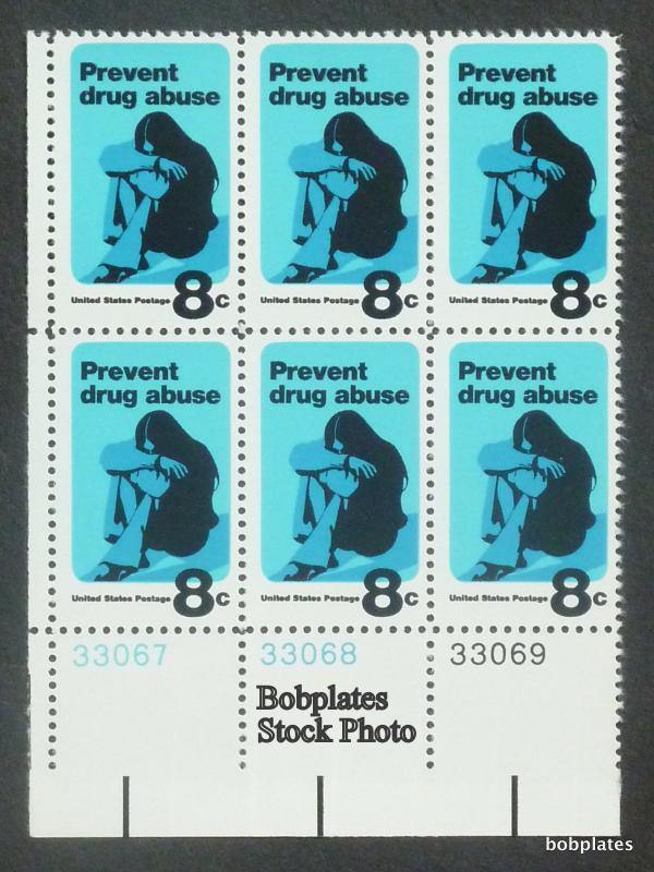 BOBPLATES #1438 Drug Abuse Lower Left Plate Block 33067-9  F-VF NH CV=$1