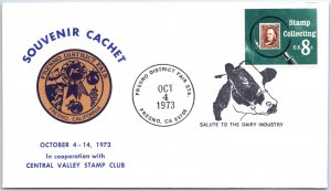 US SPECIAL EVENT CACHET COVER CENTRAL VALLEY STAMP CLUB SALUTE DAIRY FRESNO 1973