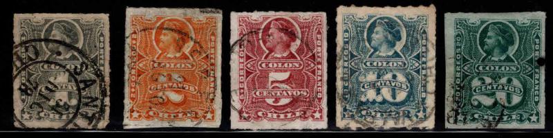 Chile Scott 20-24 Used 1877 Columbus set Rouletted