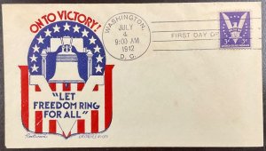 905 Fleetwood/Staehle cachet WWII  Patriotic Win the War FDC 1942