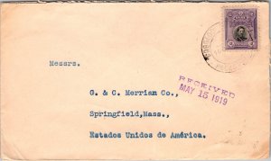 1919 Paita Peru Vintage Mail Cover to Springfield Massachusetts MA USA