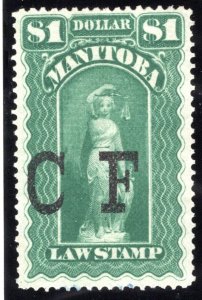 van Dam ML11 - $1 - VF Unused - No Gum - Manitoba Law 1877