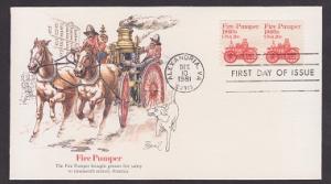 1908 Fire Pumper transportation coil pair Unaddressed Fleetwood FDC