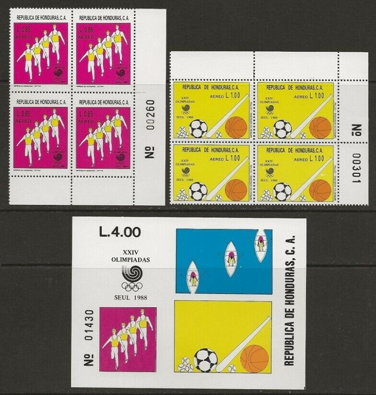 Honduras 1988 Seoul Olympics BLOCKS Set + Sheet #C772-73, 359 VF-NH CV $13.95