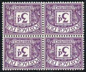 SGD60Wi 3d Postage Dues Block 4 Wmk Crowns Sideways Inverted U/M Cat 340+ pounds