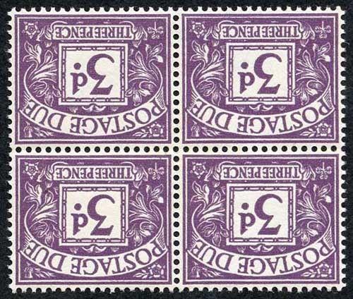 SGD60Wi 3d Postage Dues Block 4 Wmk Crowns Sideways Inverted U/M Cat 340+ pounds