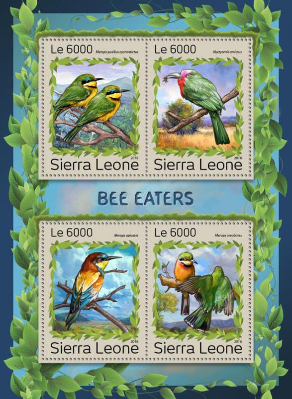 Sierra Leone 2016 MNH Bee Eaters Bee-Eaters Bee-Eater 4v M/S Birds Stamps 