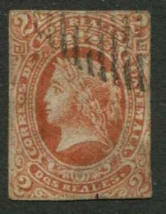 Guatemala SC# 10 Coat of Arms 2r  Used NO PERFS  SCV $14.00 (ital)