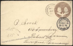 USA 1893 5c  Columbian Postal Stationery Kansas City Lauenburg Germany 111609