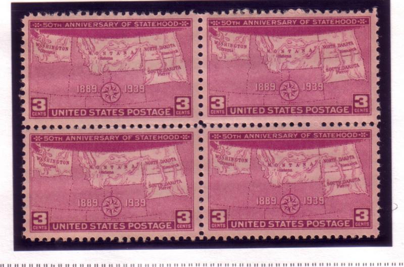 US #858 50th anniv Statehood 3c block of 4 (MNH) CV $1.40