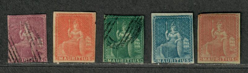 Mauritius Sc#7-11 M+U/H/F, Complete Set, 7, 20 NG, 11 Sm. Thin, Cv. $546