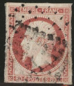 FRANCE Scott 19 lake on yellowish 1854 CV $82.50