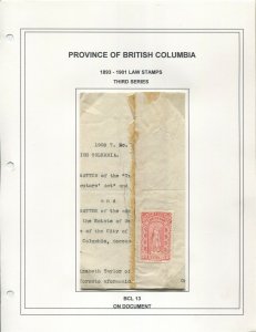 CANADA REVENUE BCL13 USED BRITISH COLUMBIA LAW STAMP DOCUMENT