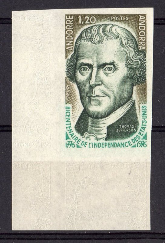Andorra French 1976 Sc#248 AMERICAN BICENTENNIAL JEFFERSON (1) IMPERFORATED MNH