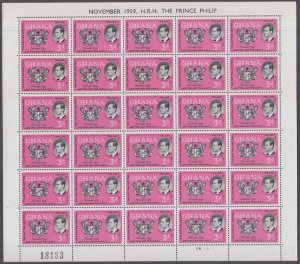 GHANA Sc # 66 MNH CPL SHEET of 25 - VISIT of PRINCE PHILIP