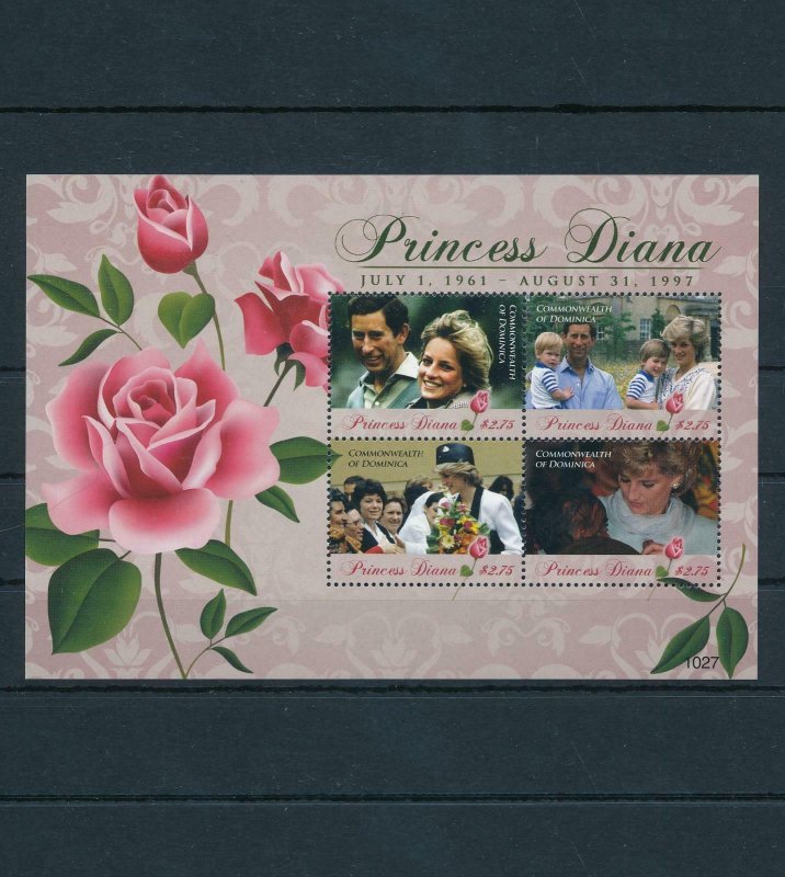 [106704] Dominica 2010 Royalty Princess Diana Charles Roses Sheet MNH