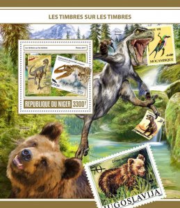 Stamps-on-Stamps Stamps Niger 2017 MNH SOS Dinosaurs T-Rex Bears 1v S/S