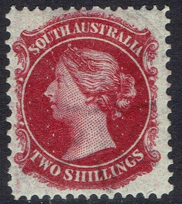 SOUTH AUSTRALIA 1876 QV 2/- WMK BROAD STAR PERF 11.5-12.5 