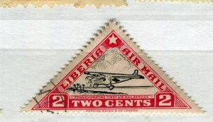 LIBERIA; 1936 early Airmail TRIANGLE issue fine used 2c. value