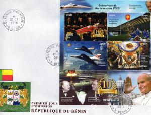 Freemasonry/Sir W.Churchill/Rugby WCup Shlt(4)Perf.Benin FDC