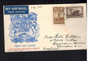 1942 Hamilton Canada first day cover FDC to England Philatelic Society