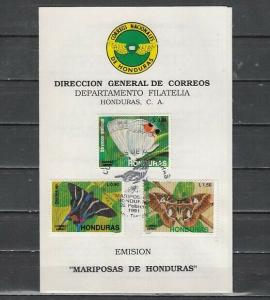 Honduras, Scott cat. C809-C811. Butterfly issue. First Day Postal Bulletin. ^