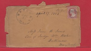 1850's NATCHEZ MI. 3 cent IMPERF ON COVER, no flap to Baltimore USA Washington