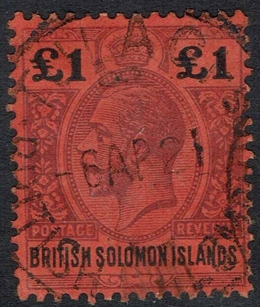 BRITISH SOLOMON ISLANDS 1914 KGV 1 POUND USED 