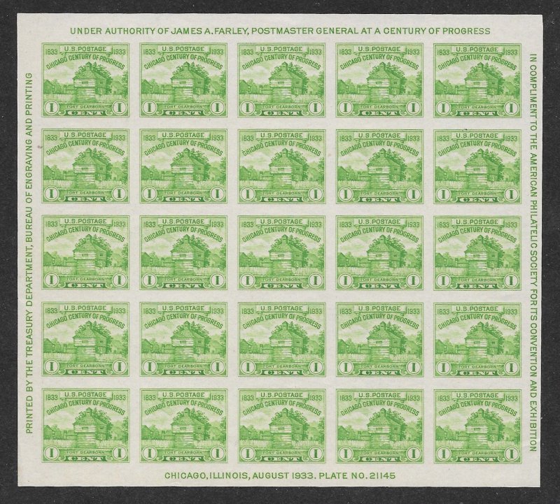 730 MNH, 1c. Century of Progress Souvenir Sheet,  NGAI, Free, Insured Shipping