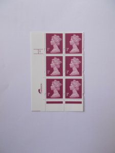 Harrison Hare 1p OFNP/PVA Machin Cylinder Block of 6 (Cyl 1 no dot p45) U/M